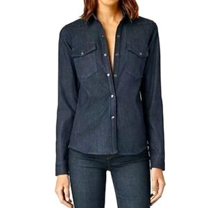 All Saints Ines Denim Long Sleeve Snap Blouse Shirt Womens Size US 4